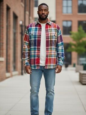 American Eagle Outfitters Plaid Flannel Shirt Prep Fit M Multicolor Button Down